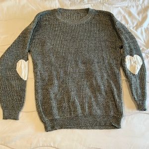Amazon Brand Gray Heart Shaped Elbow Cotton Woven Sweater